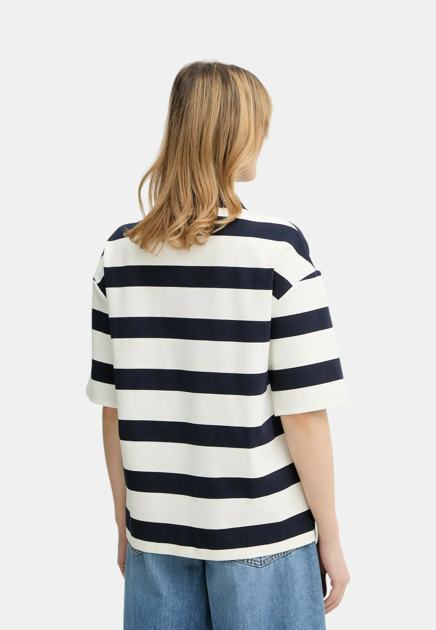 Navy Striped Viscose Polo Shirt