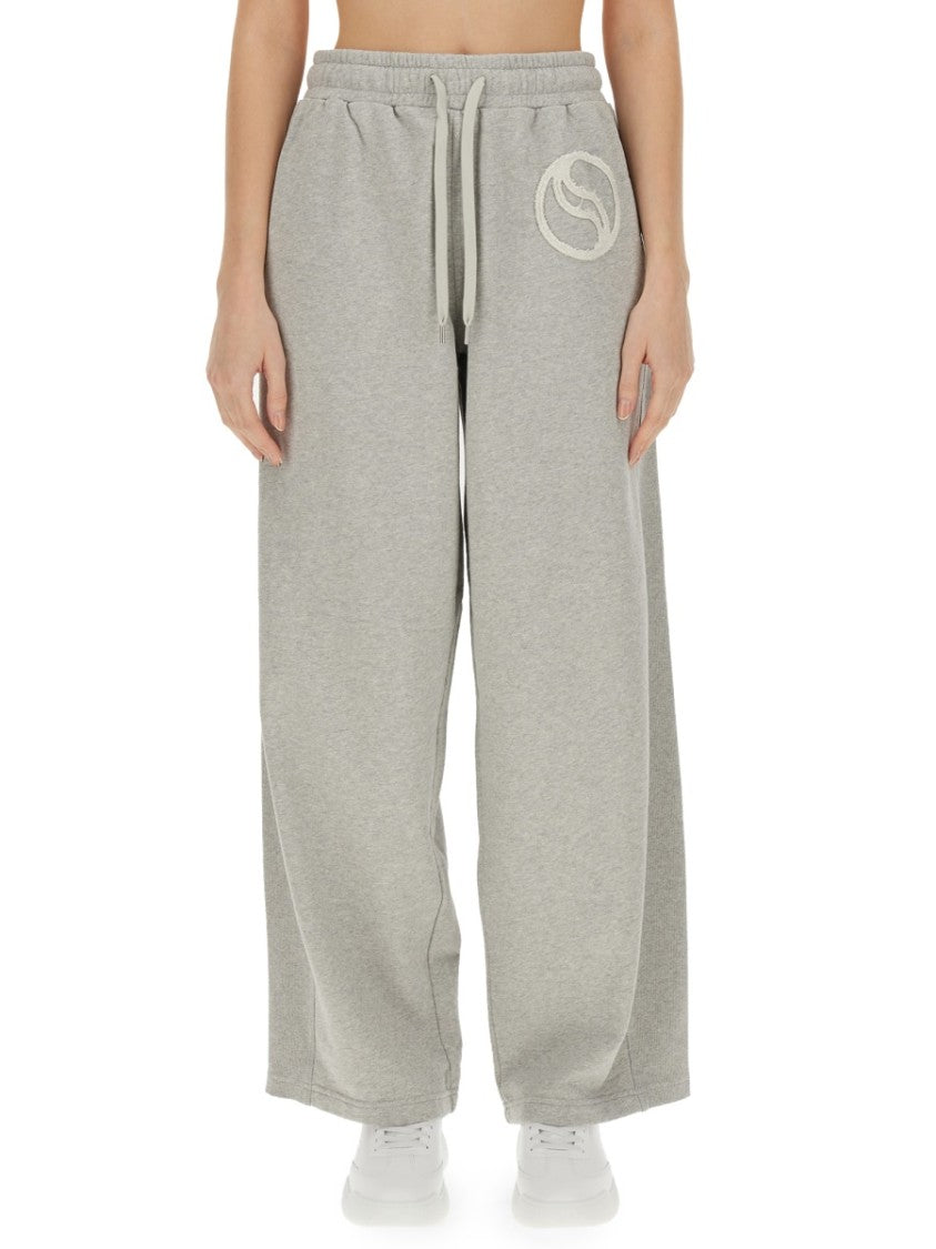 Wide Leg Cotton Jogging Pants With Subtle Logo