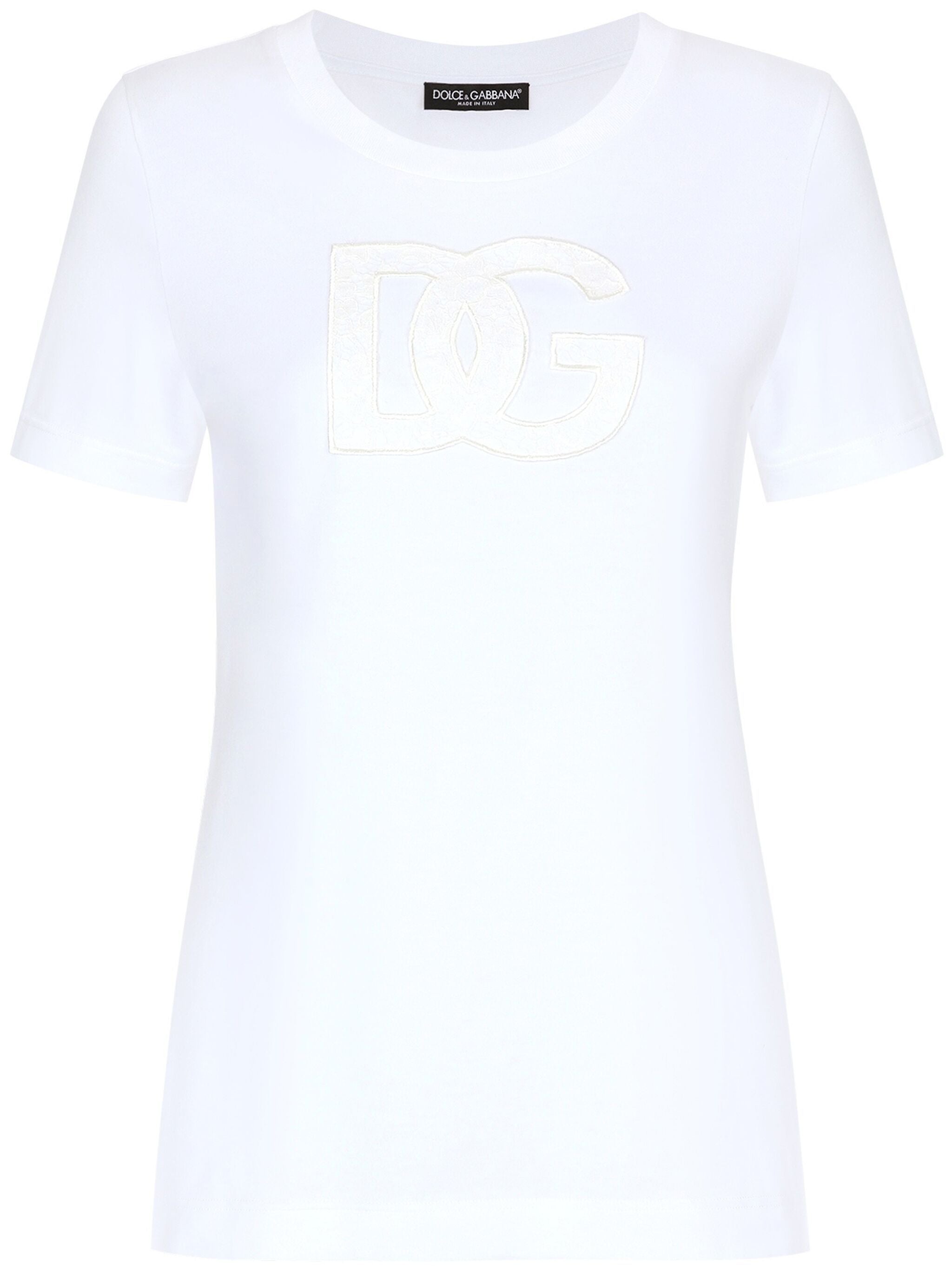 Fitted White Cotton Jersey Lace T-Shirt
