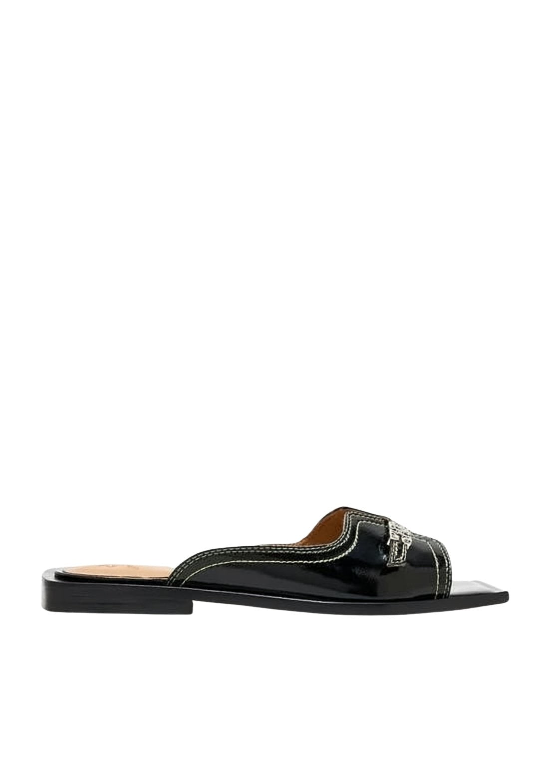 Glossy Square-Toe Sandals With Metallic Embellishment