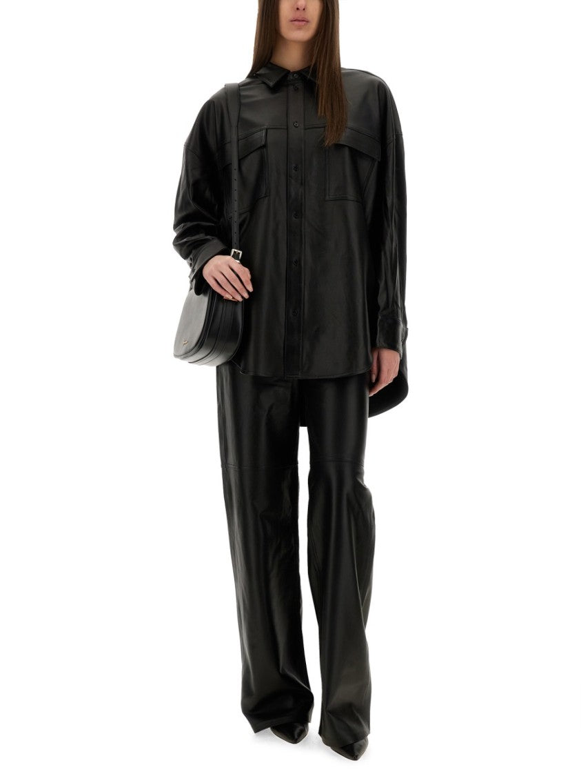 Wide-Leg Black Lamb Leather Pants