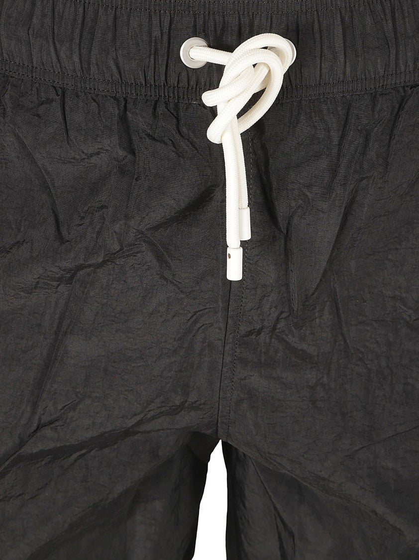 Crinkled Texture Black Shorts With Elastic Waistband