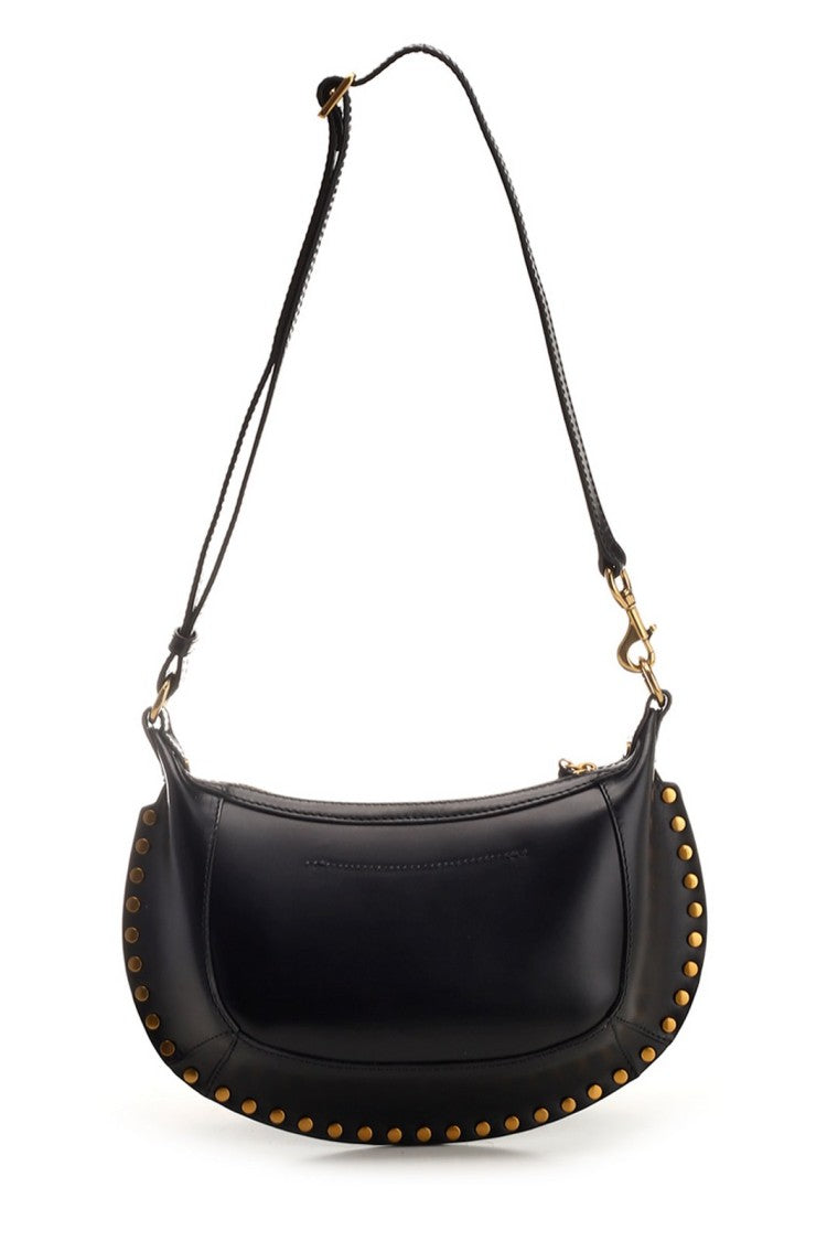Crescent-Shaped Shoulder Bag with Metallic Studs