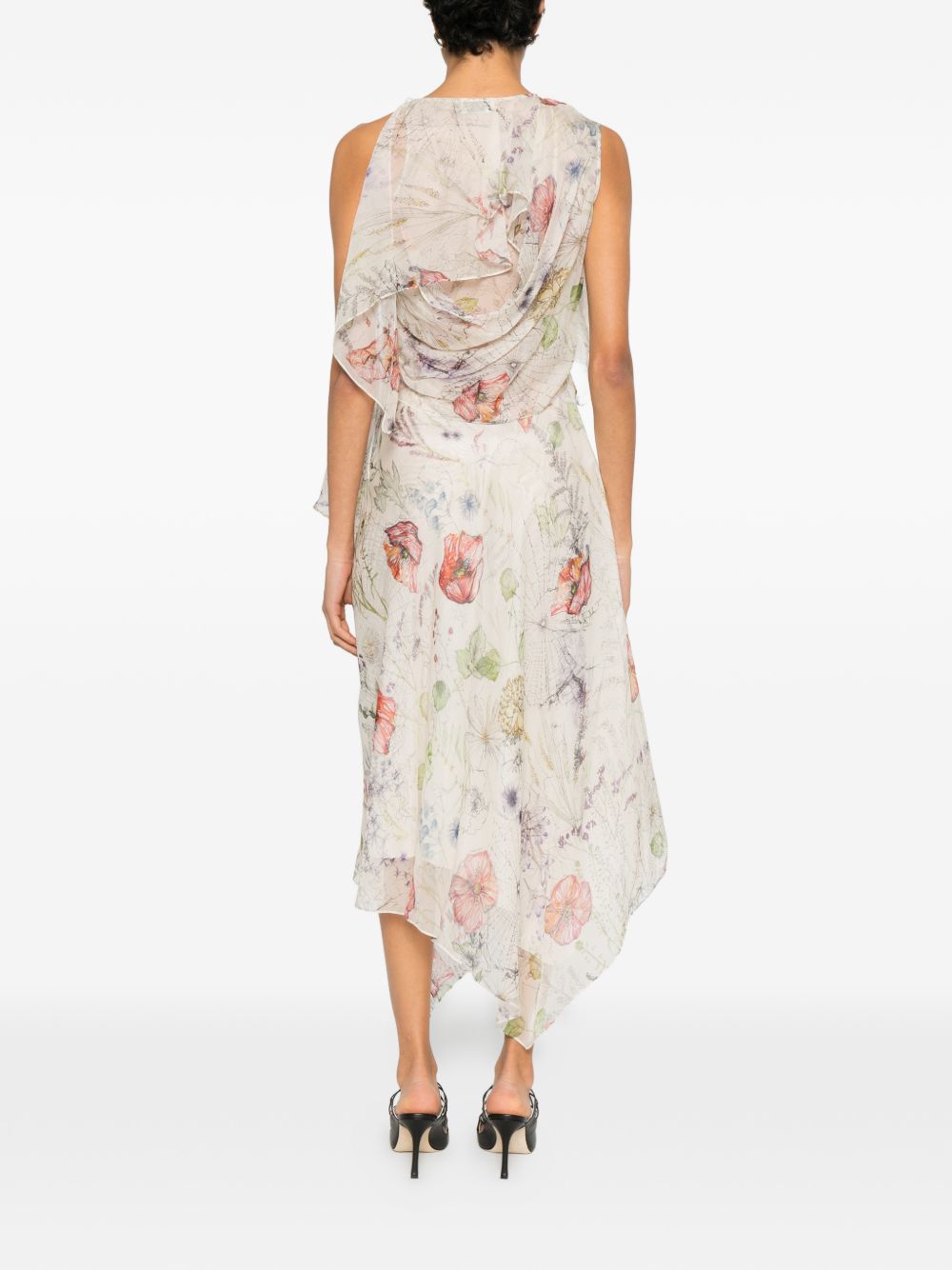 Asymmetrical Midi Dress with Applique Ruffles