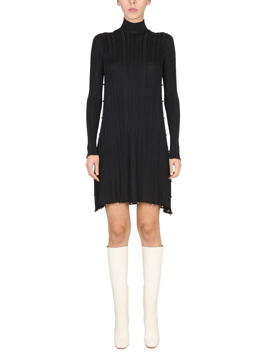 Hand-Embellished High Neck Plisse Dress