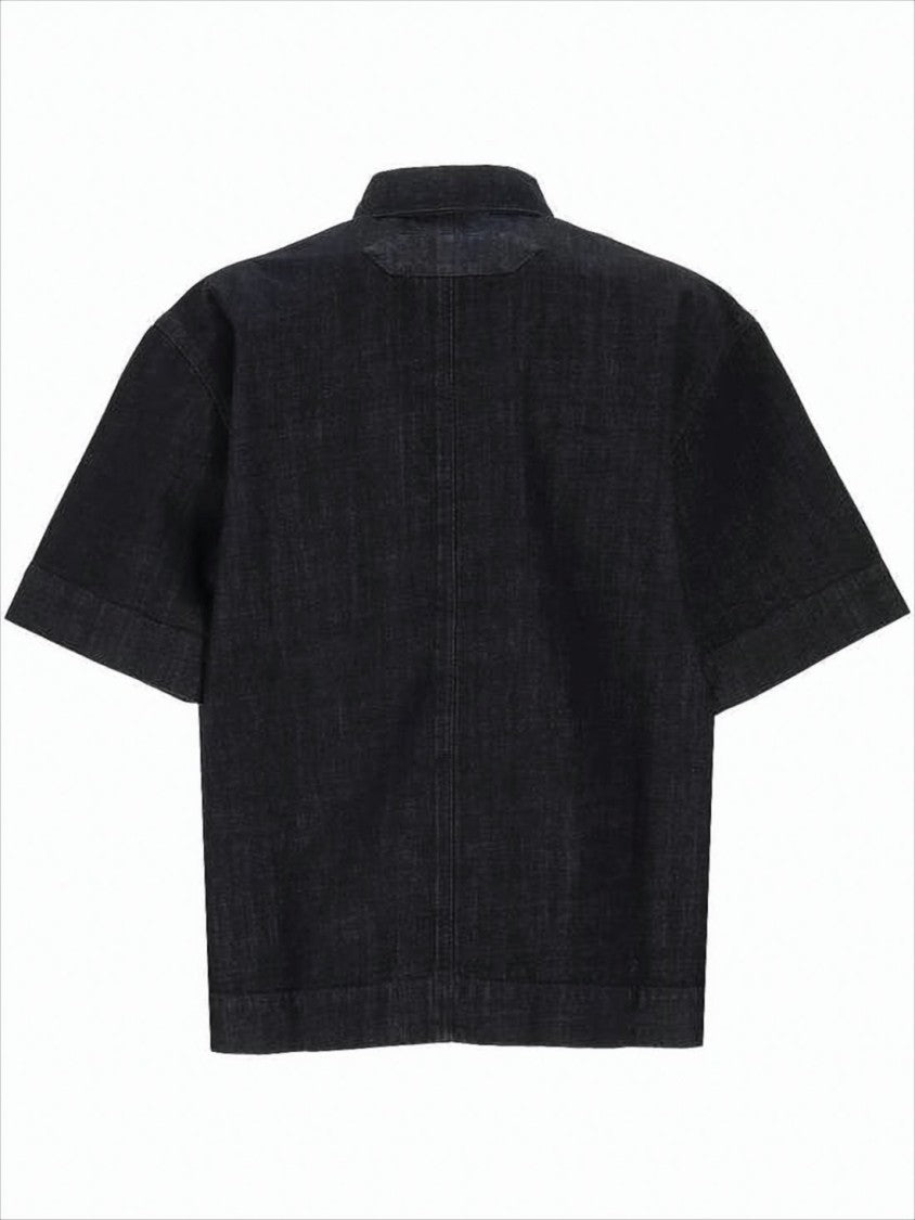 Cropped Boxy Cotton Shirt With Classic Collar And Embroidered Pocket