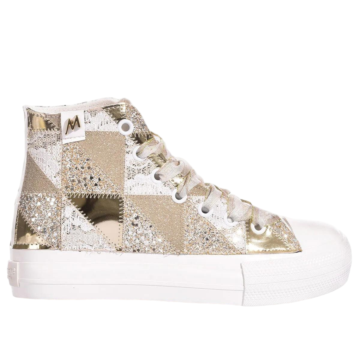 High-Top Sneakers With Handcrafted Gold Patchwork