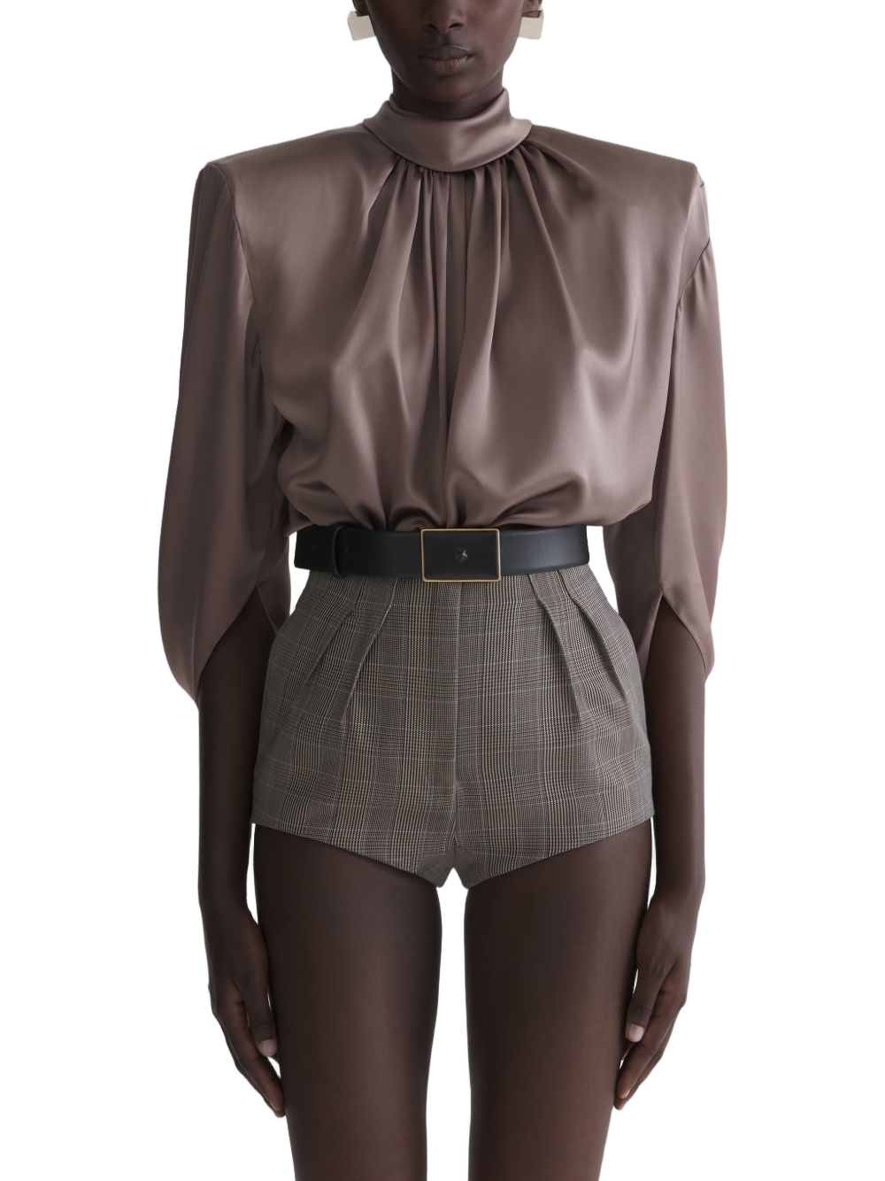Draped Brown High Neck Top