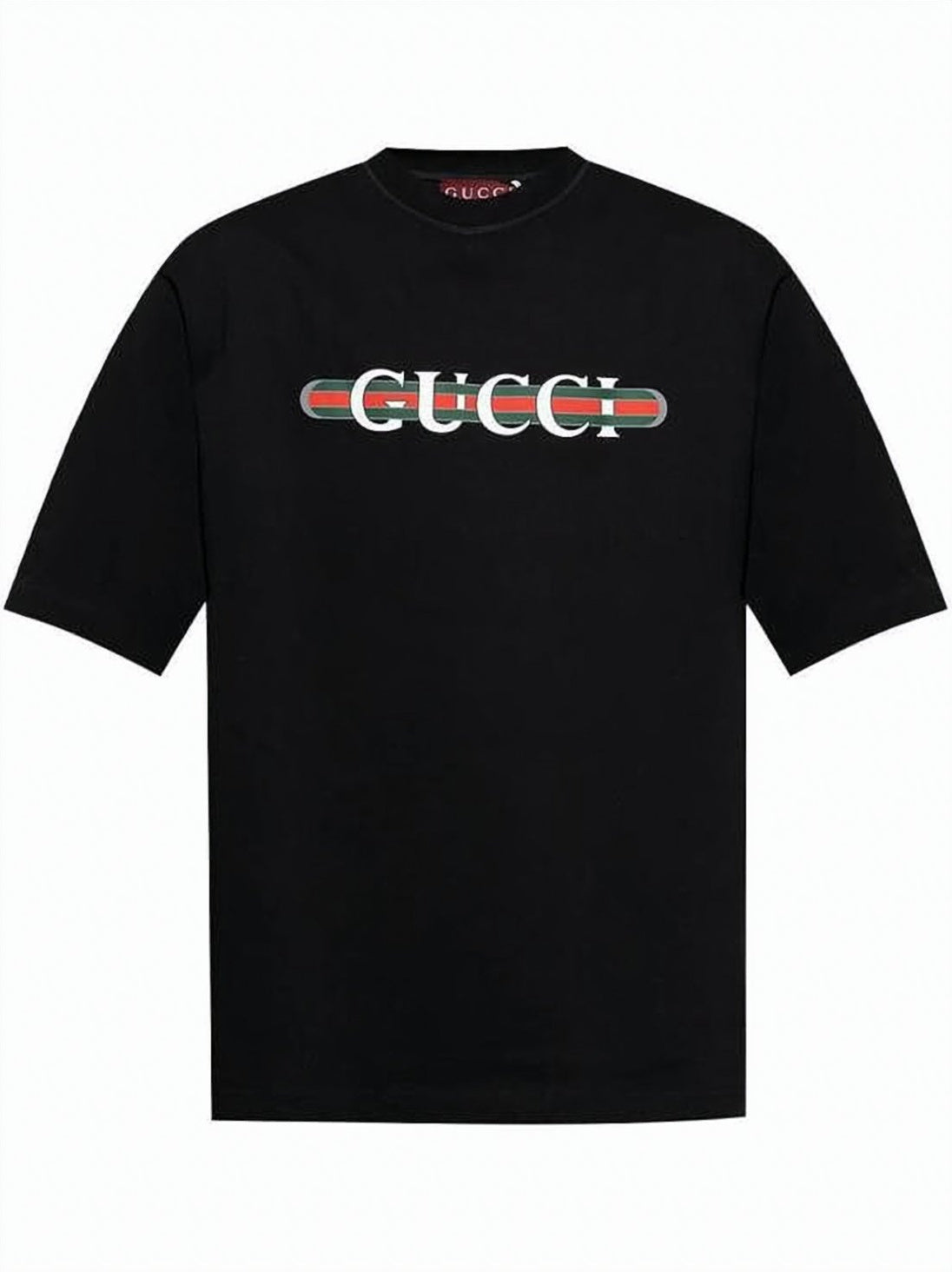 Black Cotton T-Shirt With Contrasting Logo Stripe
