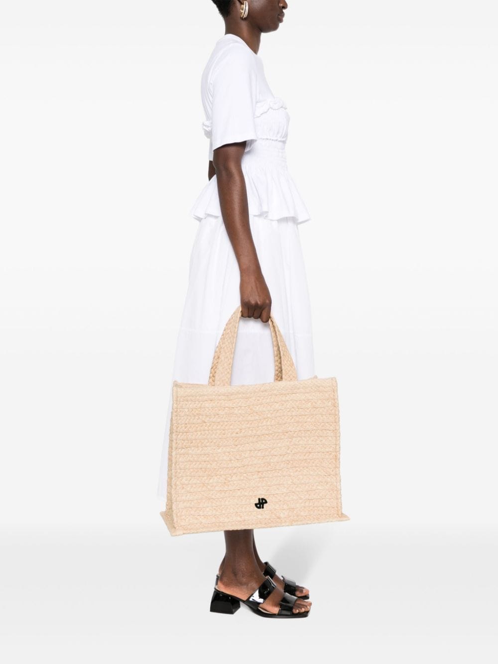 Textured Vanilla White Raffia Handbag