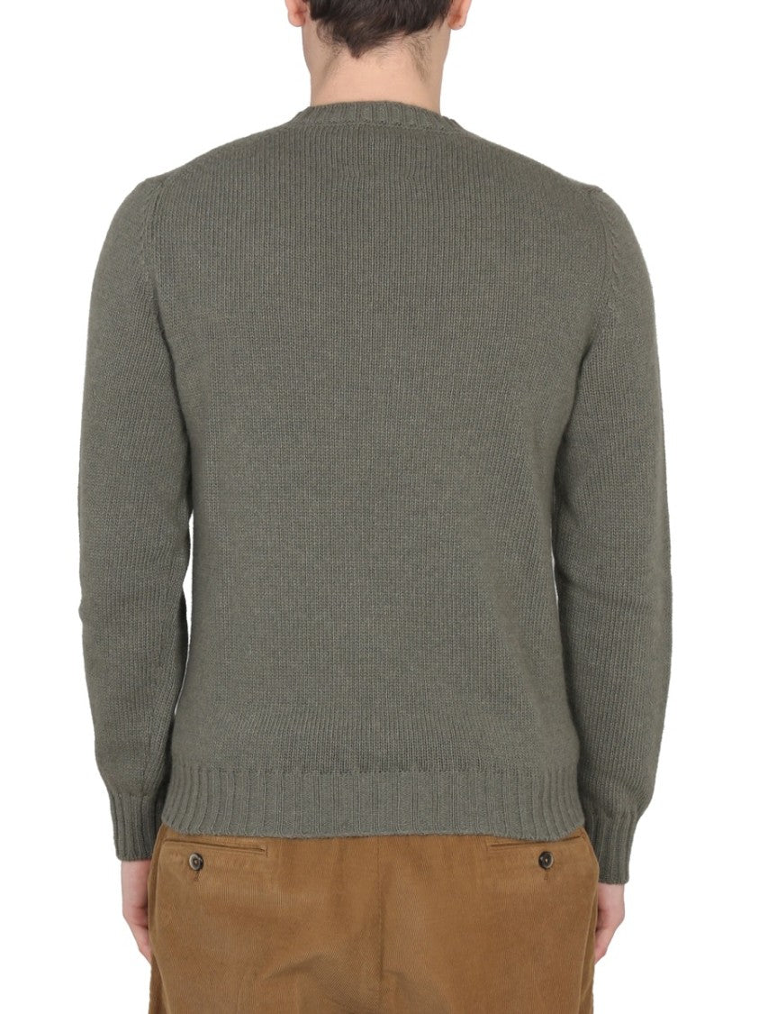 Cross-Neck Ribbed Knit Sweater In Green