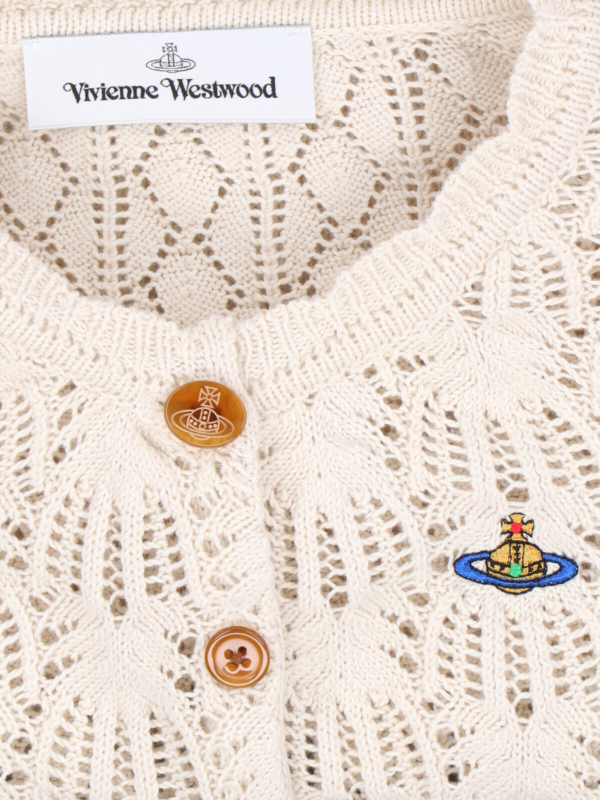 Cream Ella Pointelle Knit Cotton Cardigan