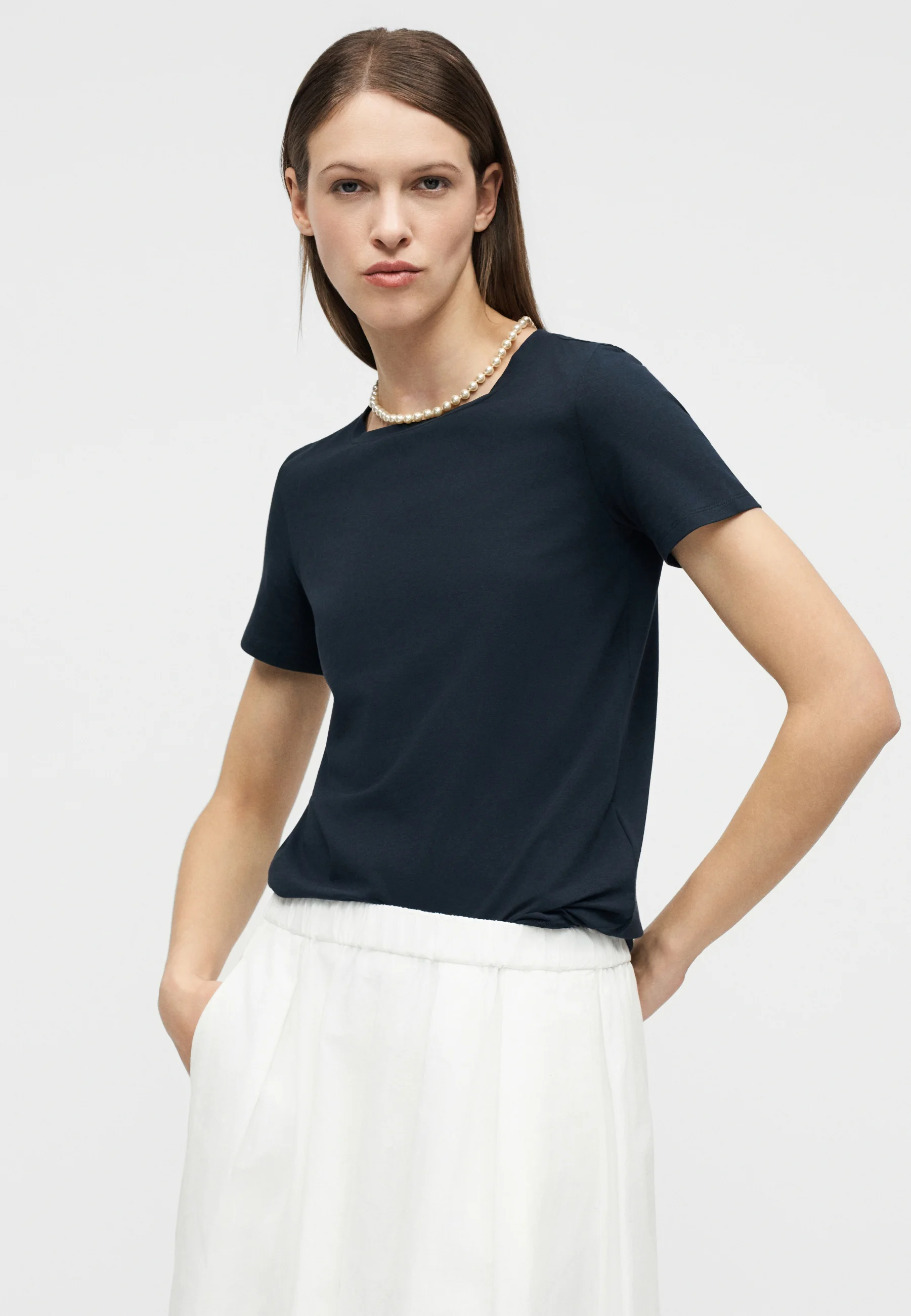 White Cotton Linen Midi Skirt
