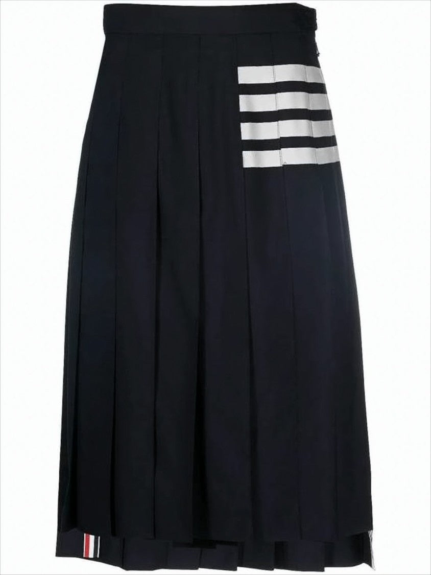 Structured Pleated Midi Skirt with Tricolor Tab Detail