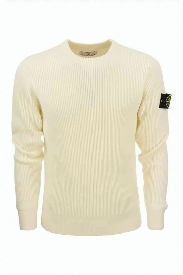 Ribbed Knit Sweater with Crew Neckline