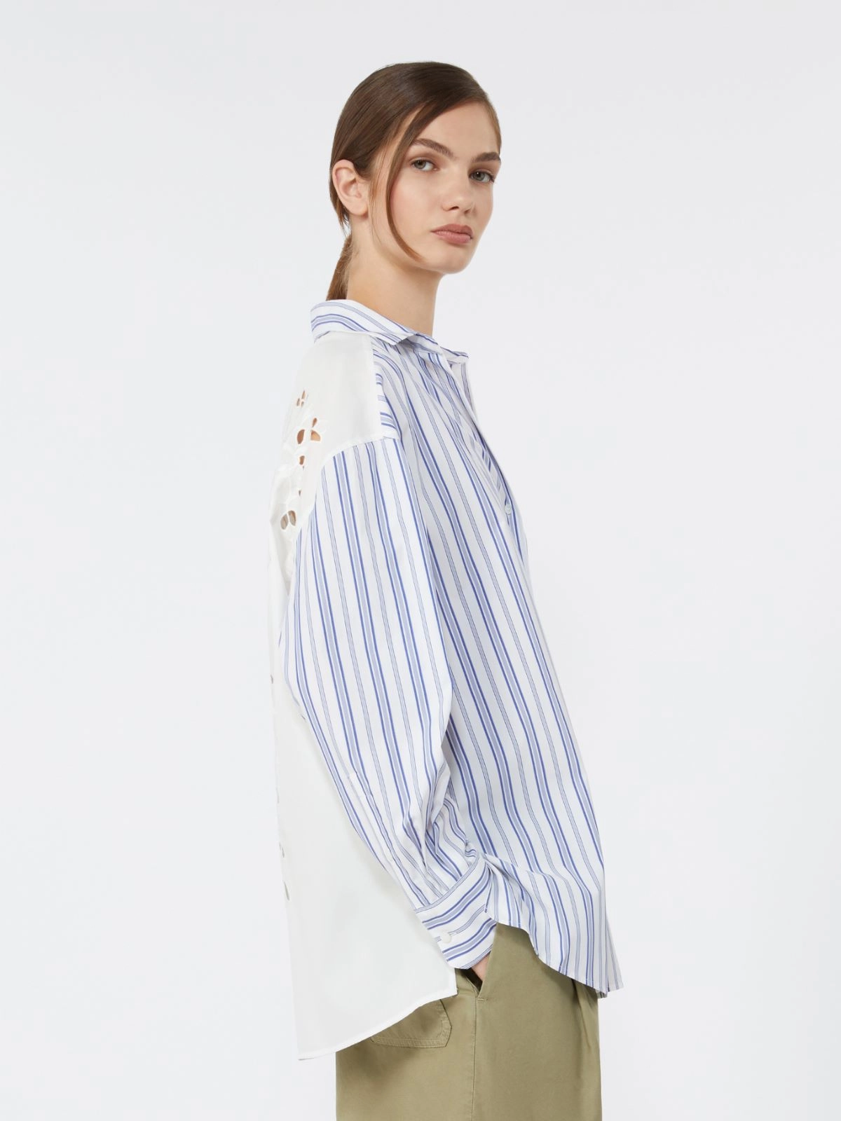 Long-Sleeved Button-Up Shirt with Floral Embroidery