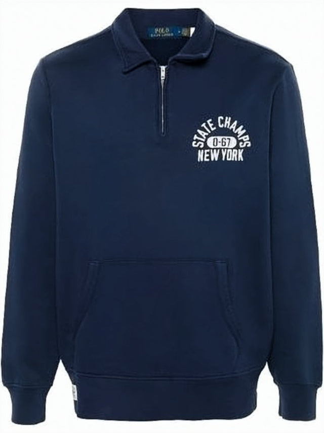 Zip-Up Knit Top with Classic Collar and Kangaroo Pocket