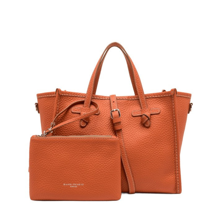 Coral Leather Handbag With Magnetic Closure