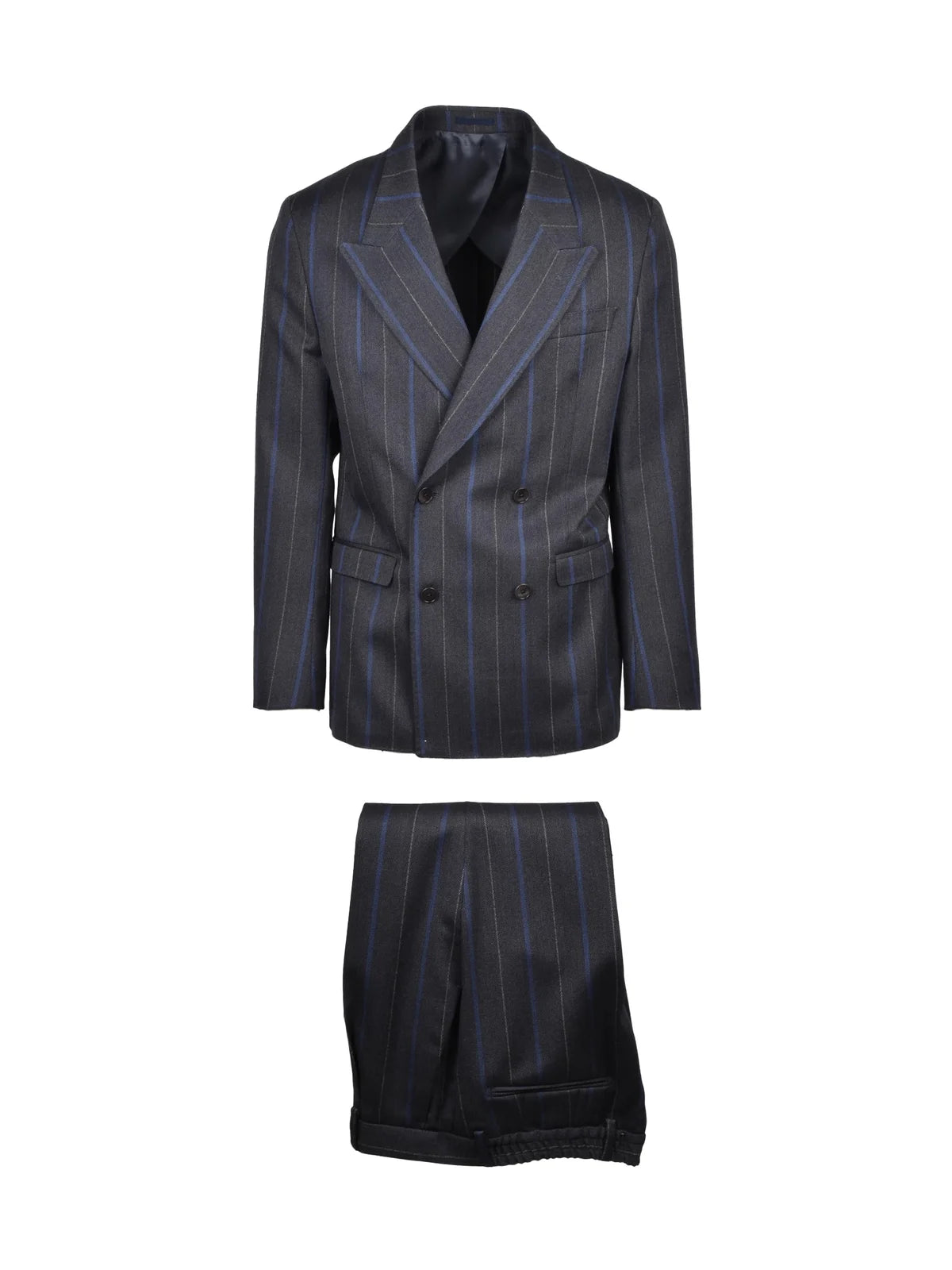 Grey Blue Men Virgin Wool Double-Breasted Suit