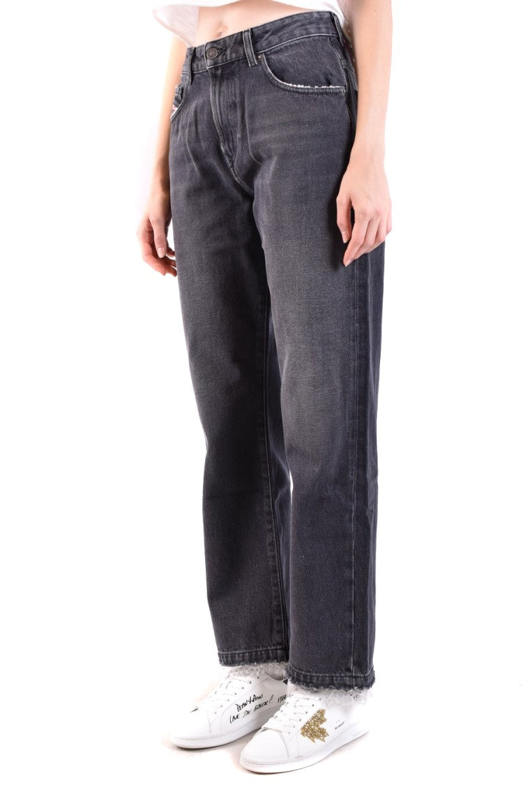 Wide-Leg Jeans With Frayed Hem And Signature Branding