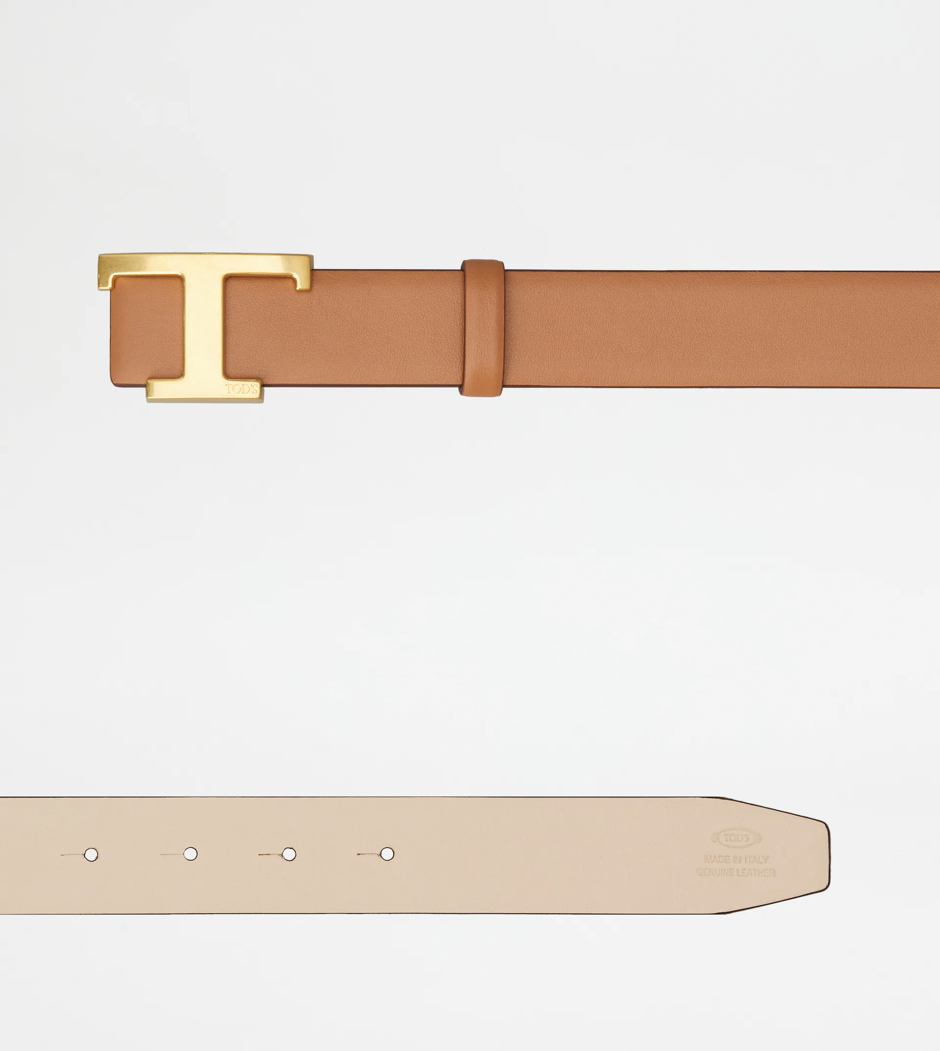 Brown Leather Belt with Gold-tone T-shaped Buckle