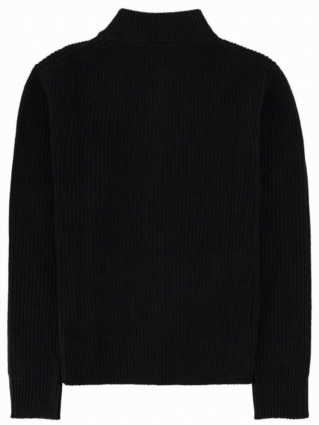 Ribbed Knit Zip-Through Sweater with High Collar