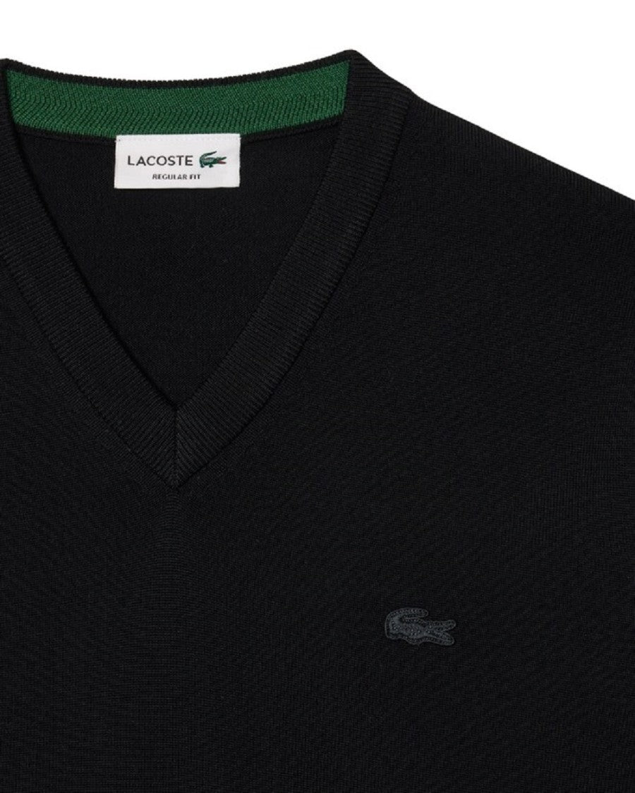 Merino Wool Pullover With Ribbed V-Neck And Embroidered Detail