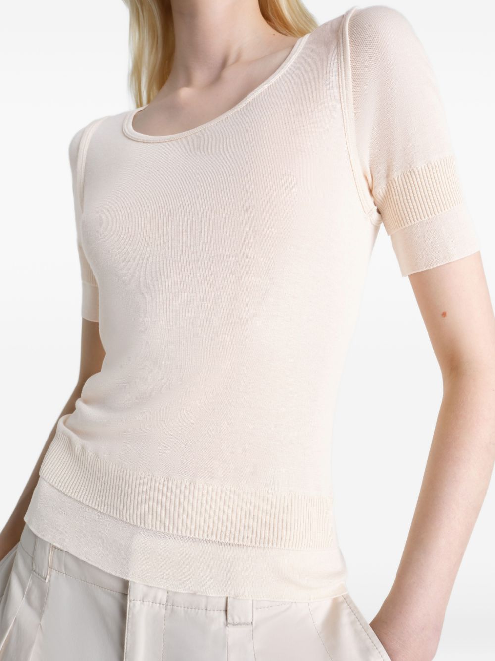 Fitted Short-Sleeved Top with Scoop Neckline