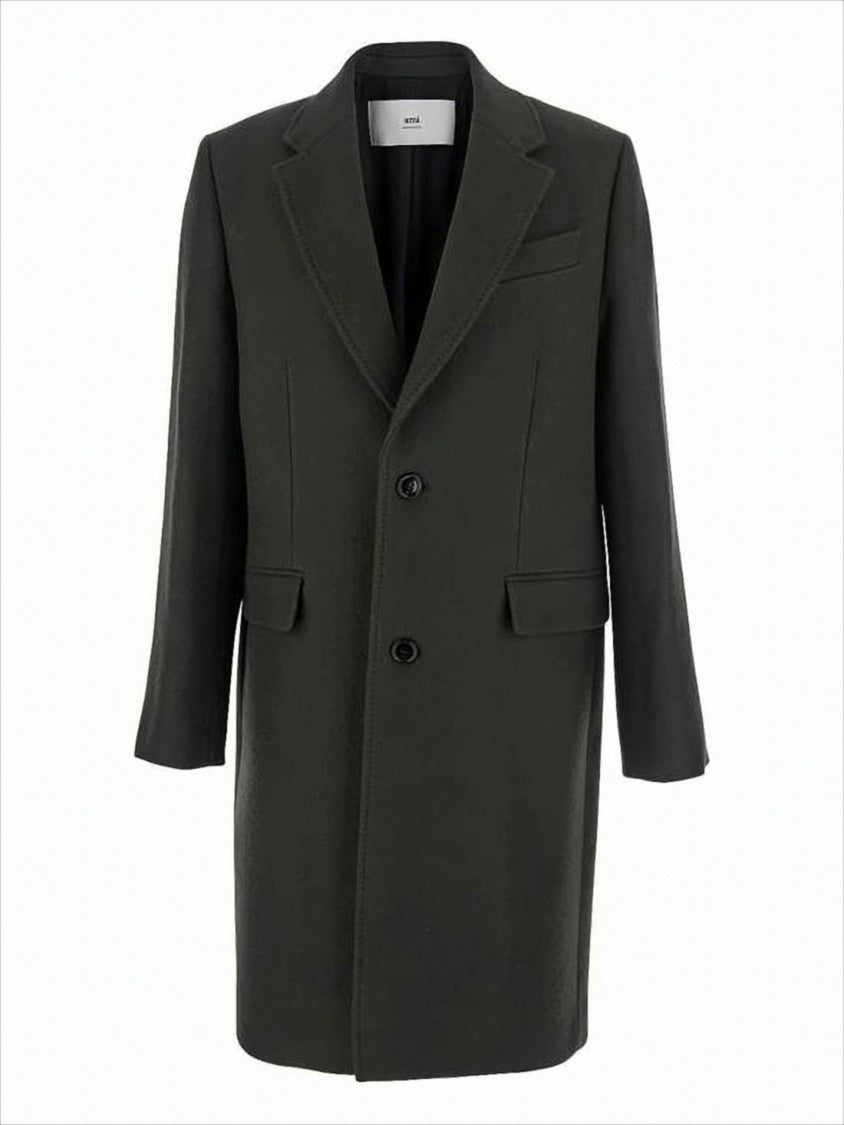 Tailored Black Wool Coat with Notch Lapel