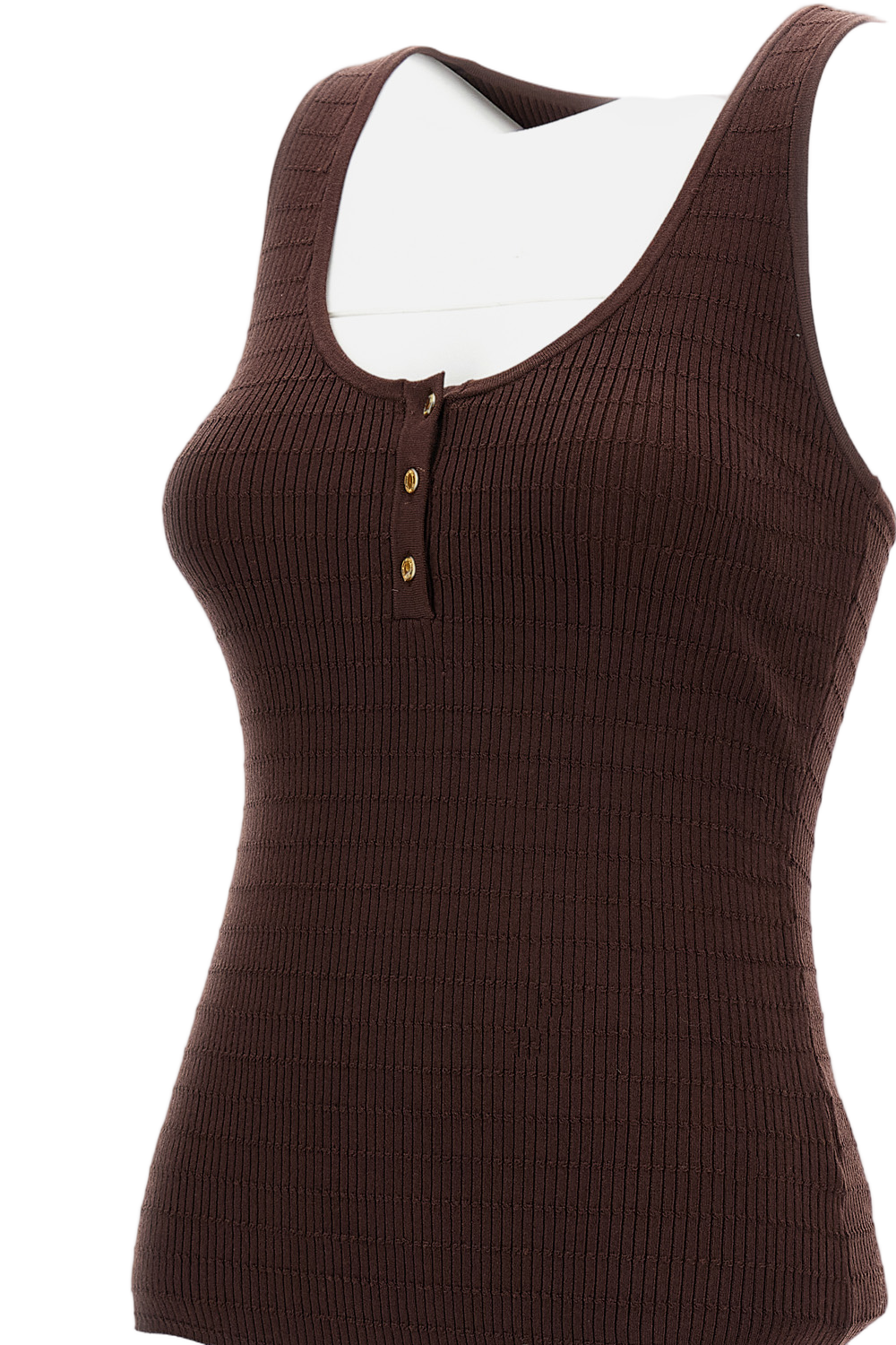 Ribbed Knit Top with Gold-tone Button Detail