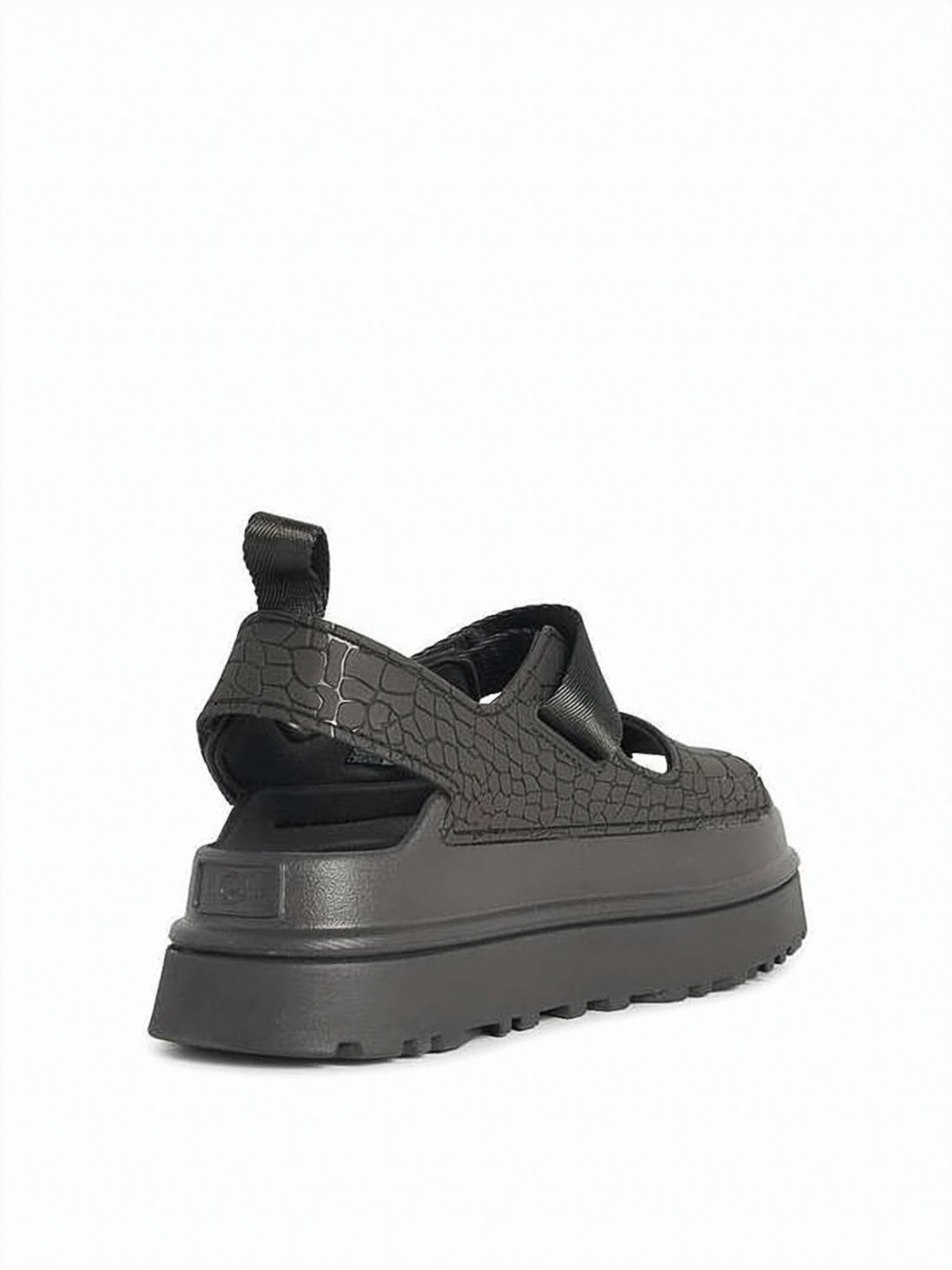 Textured Black Synthetic Leather Sandals with Sole