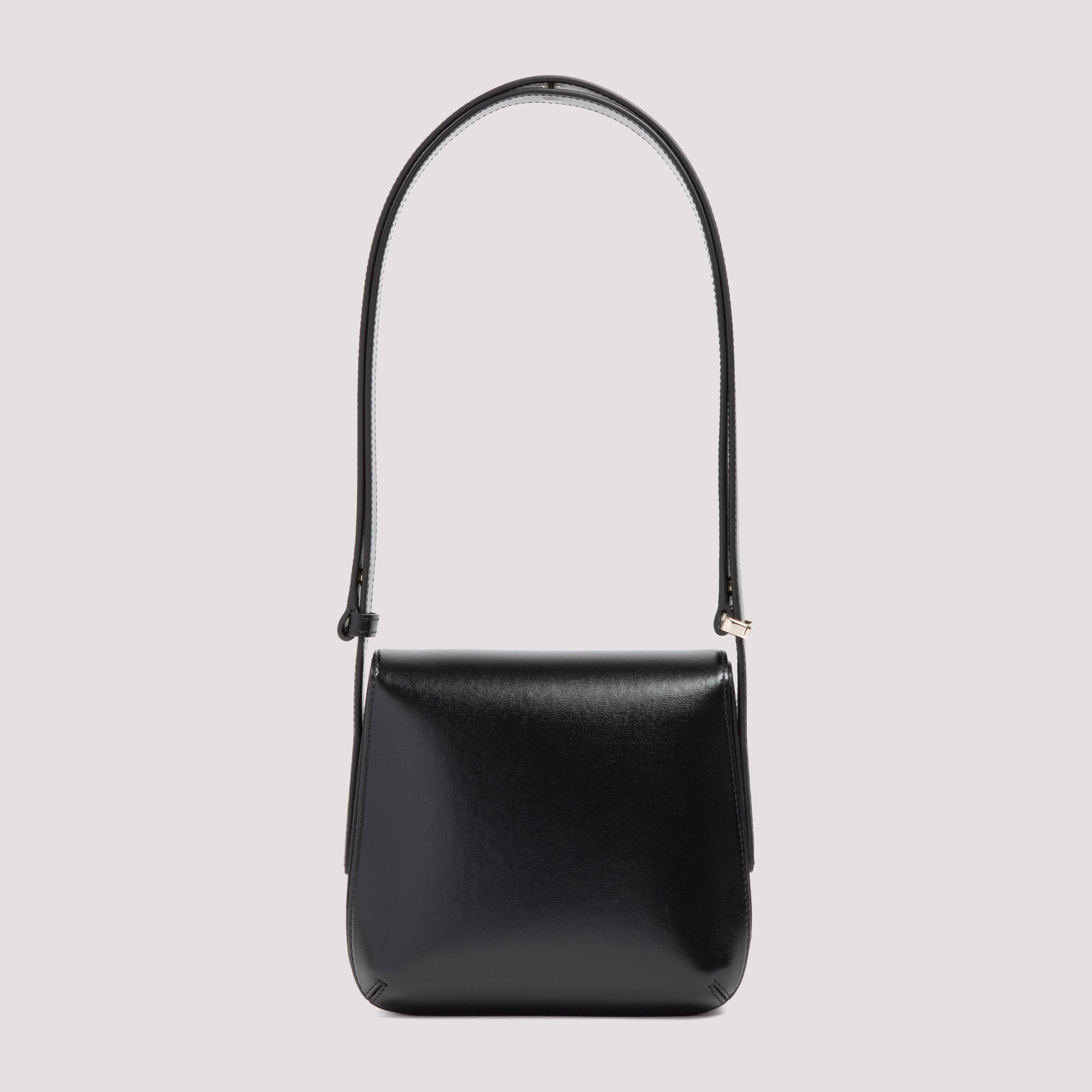 Structured Black Leather Shoulder Bag With Pleated Detailing