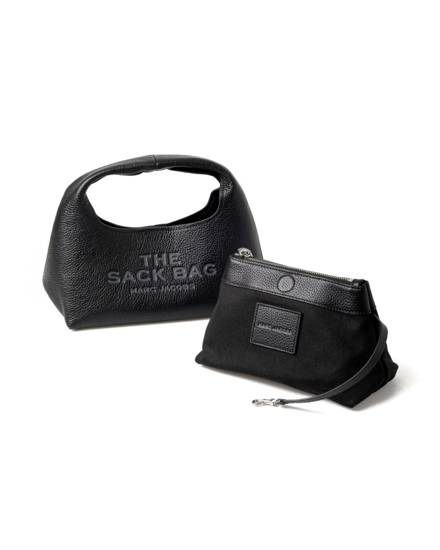 Semi-Circular Black Leather Shoulder Bag With Embossed Branding