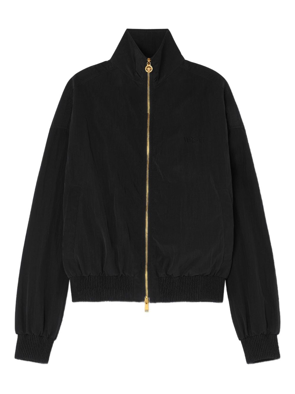 Crinkled Black Nylon Windbreaker
