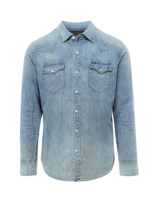 Classic Blue Denim Shirt With Button-Down Front And Chest Pockets