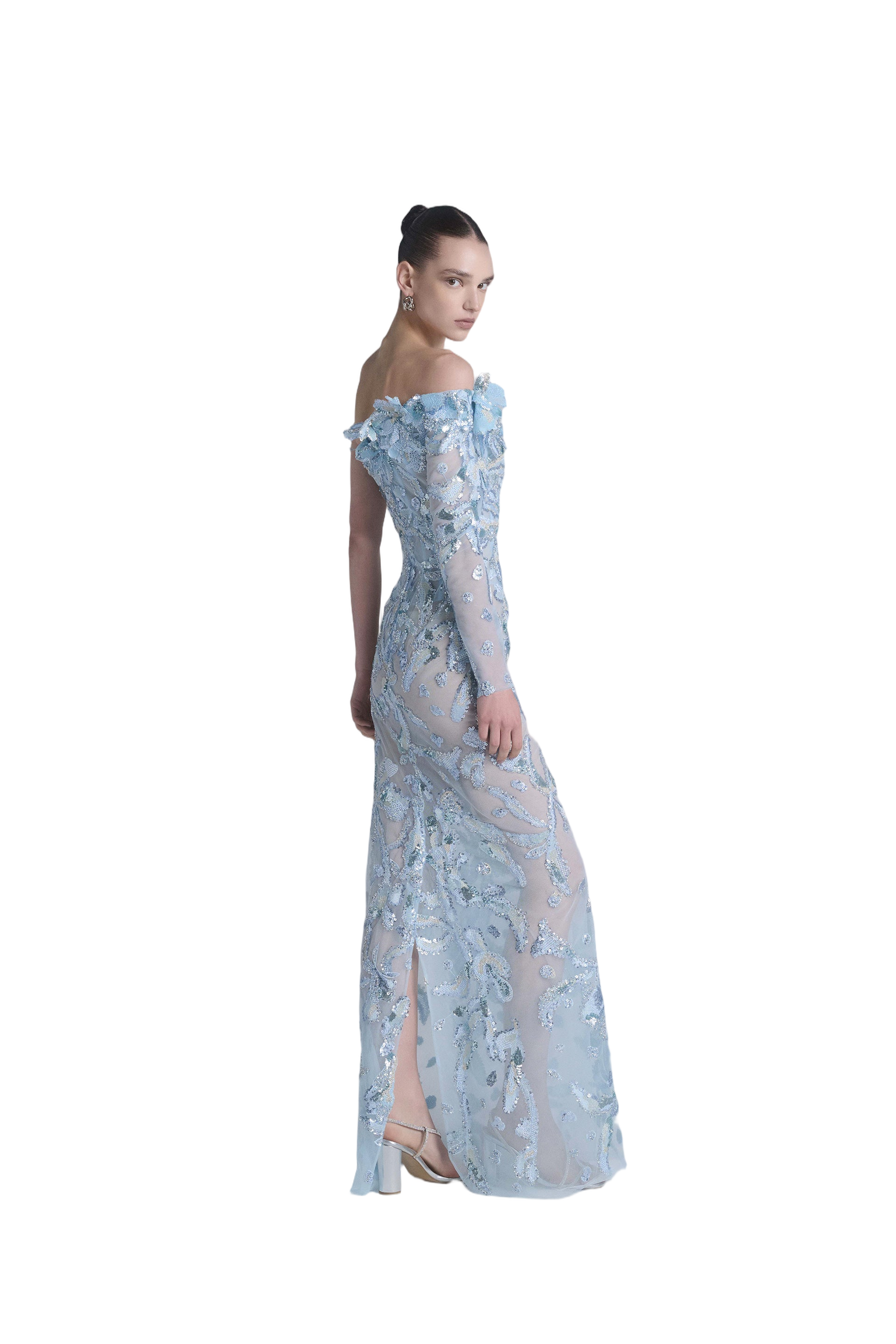 One-Shoulder Embroidered Tulle Dress