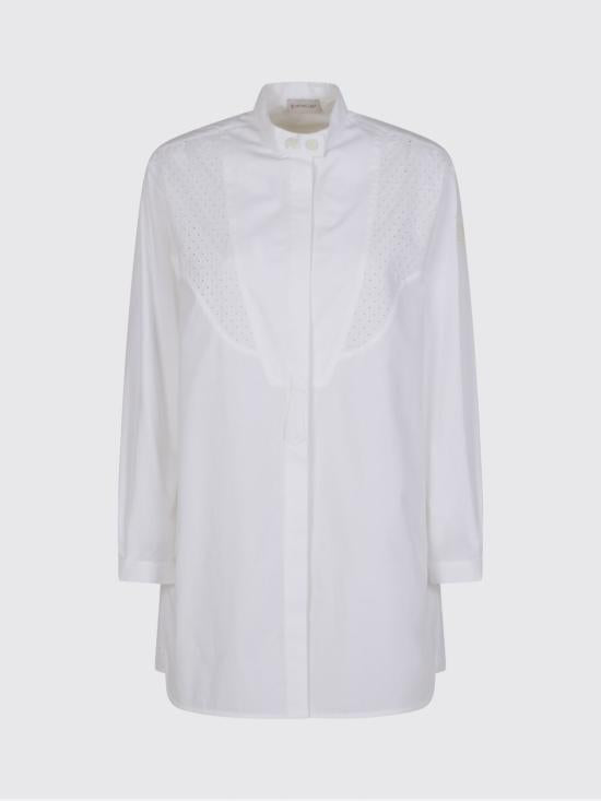 High Collar White Shirt With Concealed Button Placket