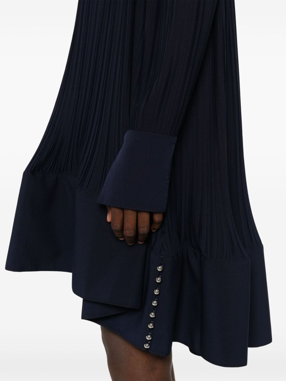 Navy Blue Plissé Effect Dress