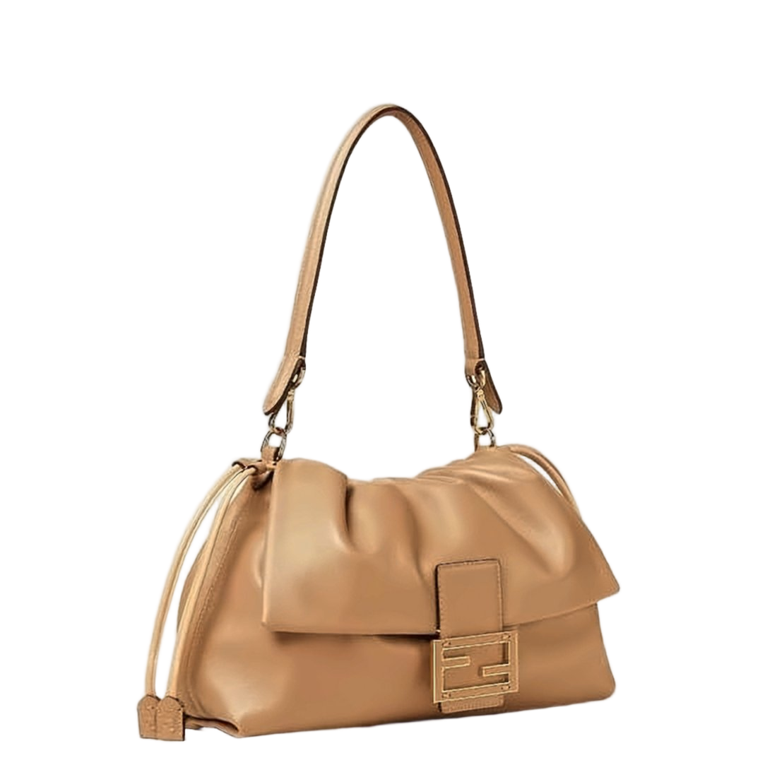Soft Leather Shoulder Bag with Gathered Top