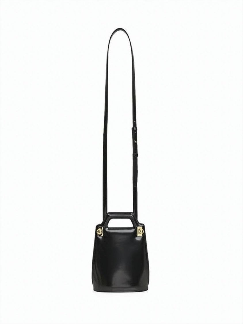 Black Glossy Finish Structured Crossbody Bag