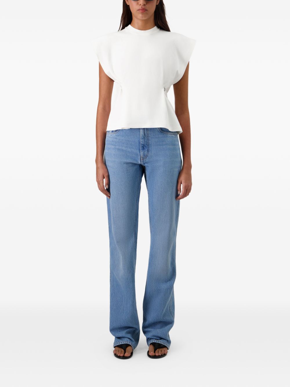 Cap Sleeve White Top with Adjustable Snap Buttons