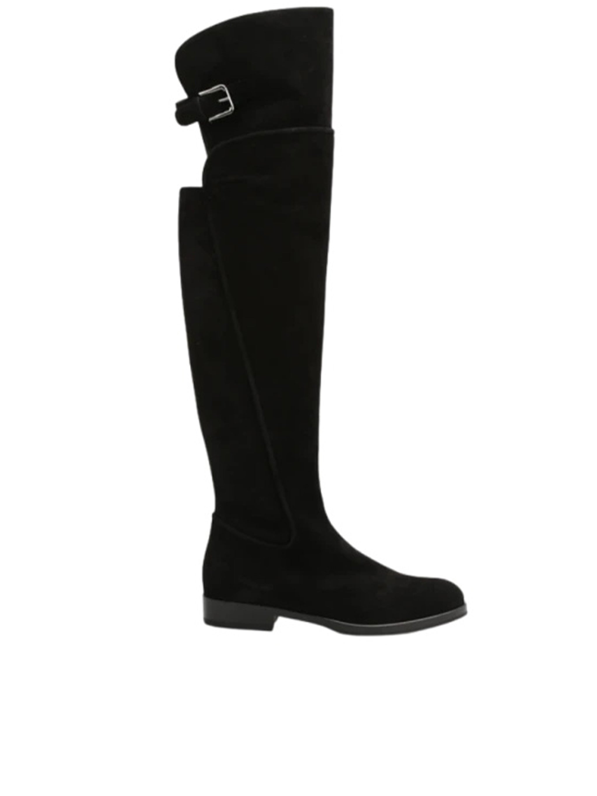 Tall Black Leather Decorative Buckle Boots