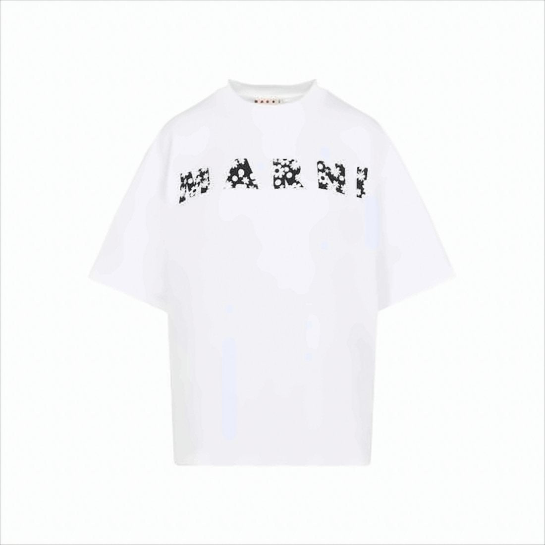 White Short-Sleeve T-Shirt with Floral Graphic Design
