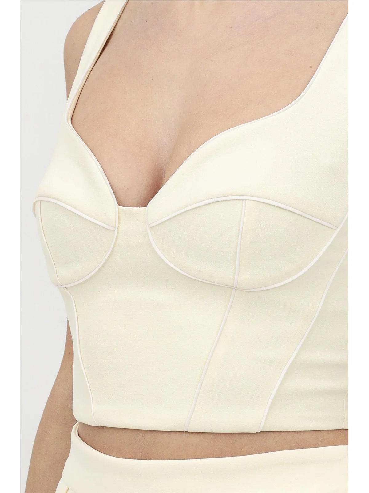 Cream Polyester Elastane Stretch Top