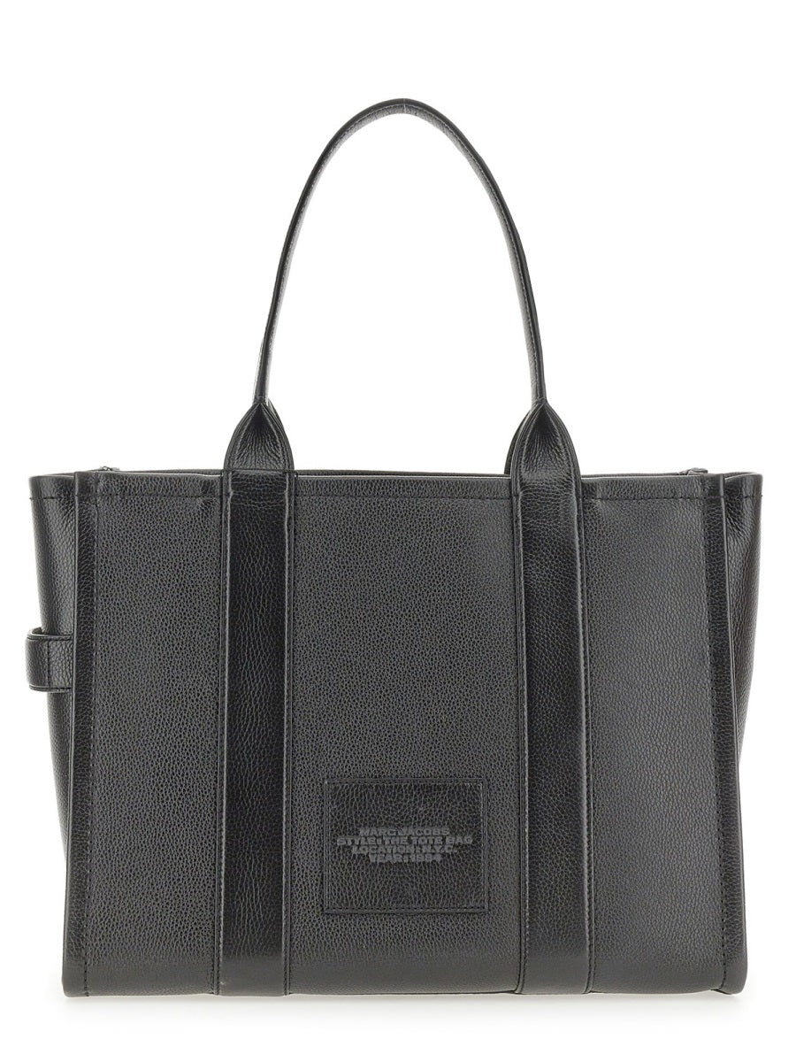Large Black Textured Leather Structured Tote Bag