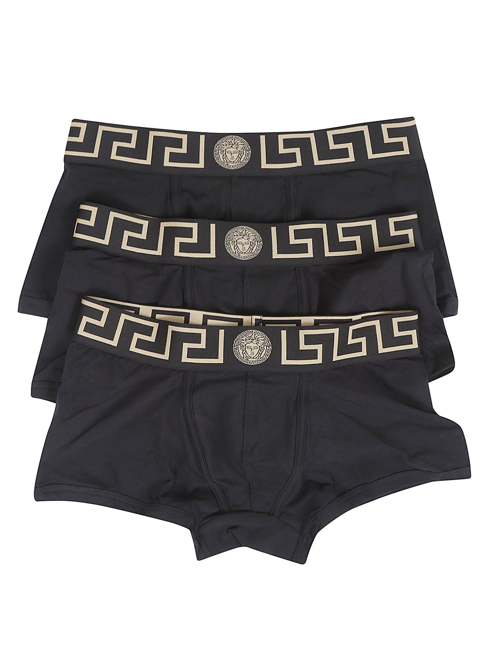 Black Boxer Briefs with Gold Greek Key and Medusa Emblem