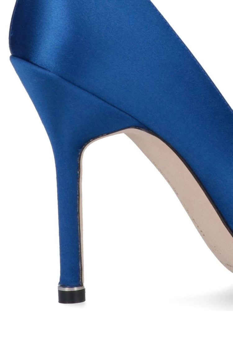 Pointed-Toe Mid-Height Stiletto Pumps with Decorative Embellishment
