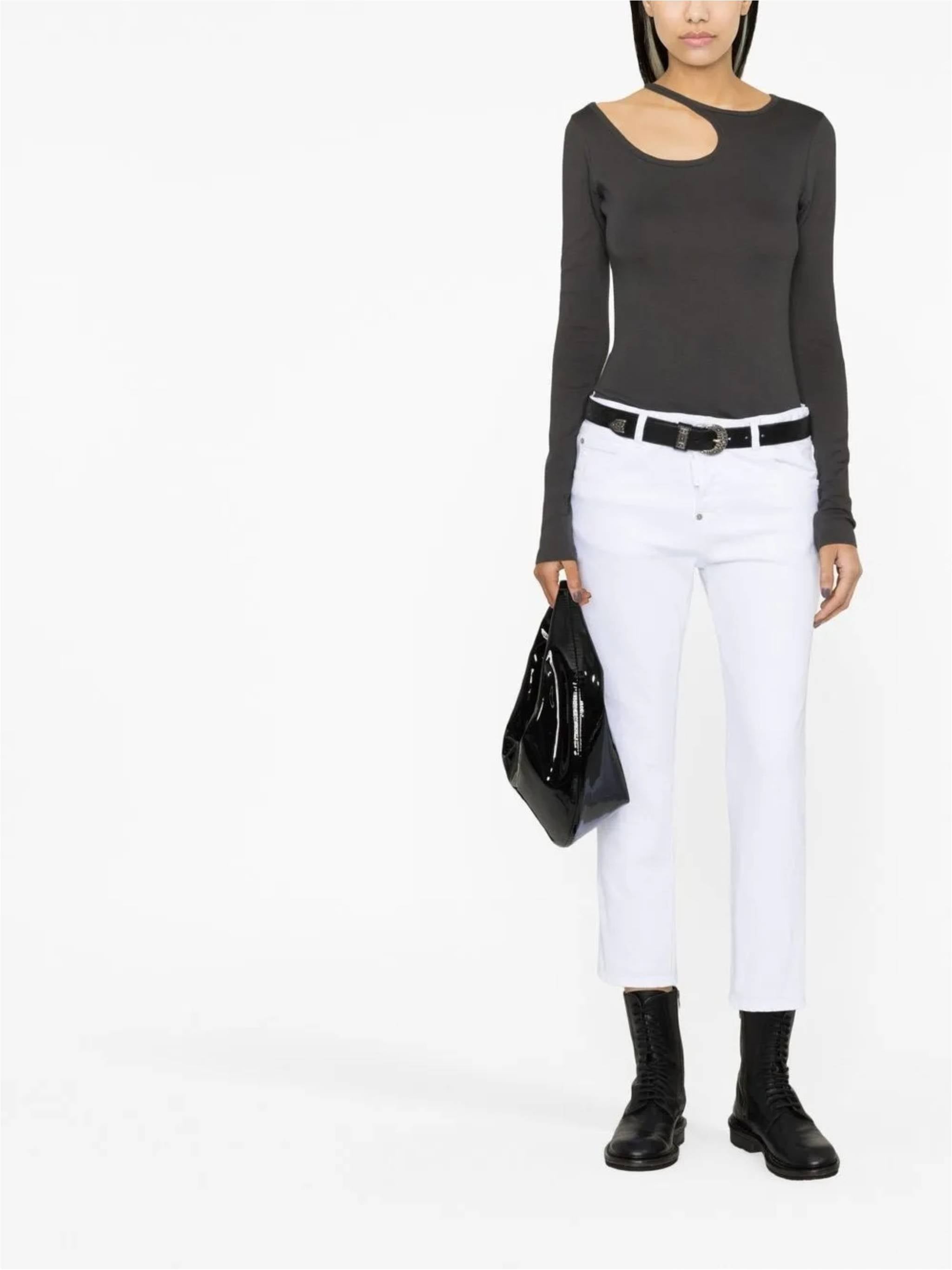Cropped White Cotton Five-Pocket Pants