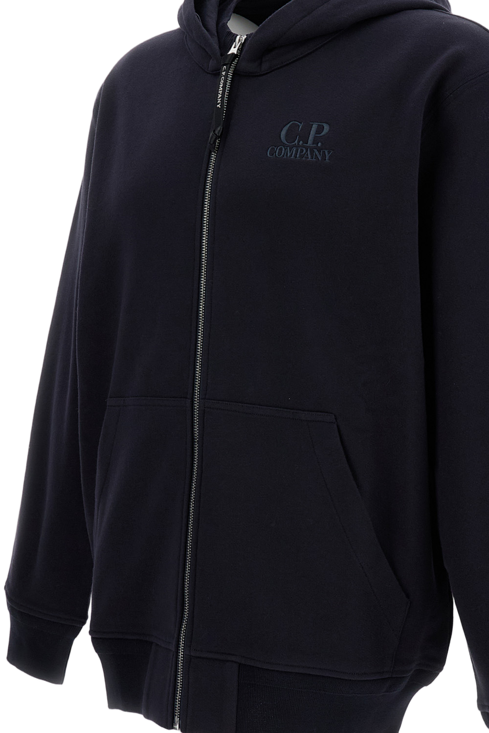 Diagonal Raised Fleece Zip Hoodie with Logo Detail