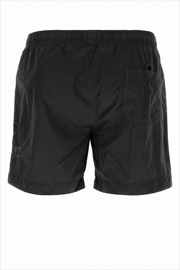 Minimalist Black Swim Shorts With Elastic Waist And Ventilated Pocket